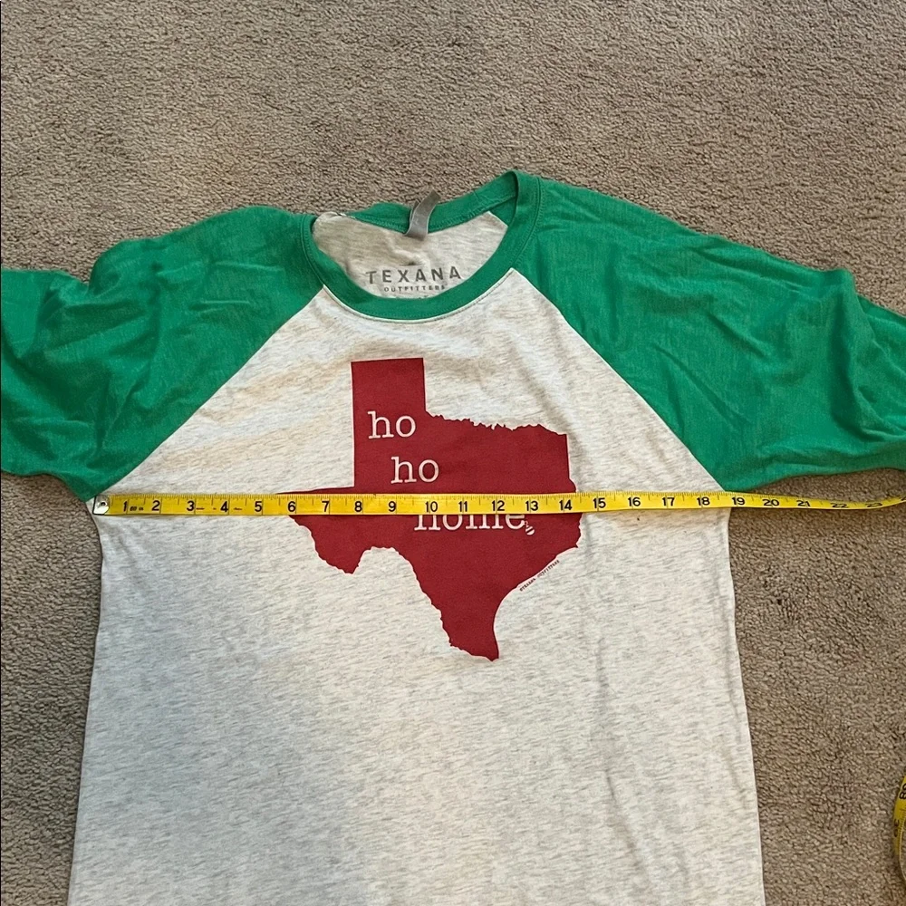 'Ho Ho Home' Texas Green and Heather Gray Raglan Long Sleeve Graphic Tee-size M - Picture 4 of 6